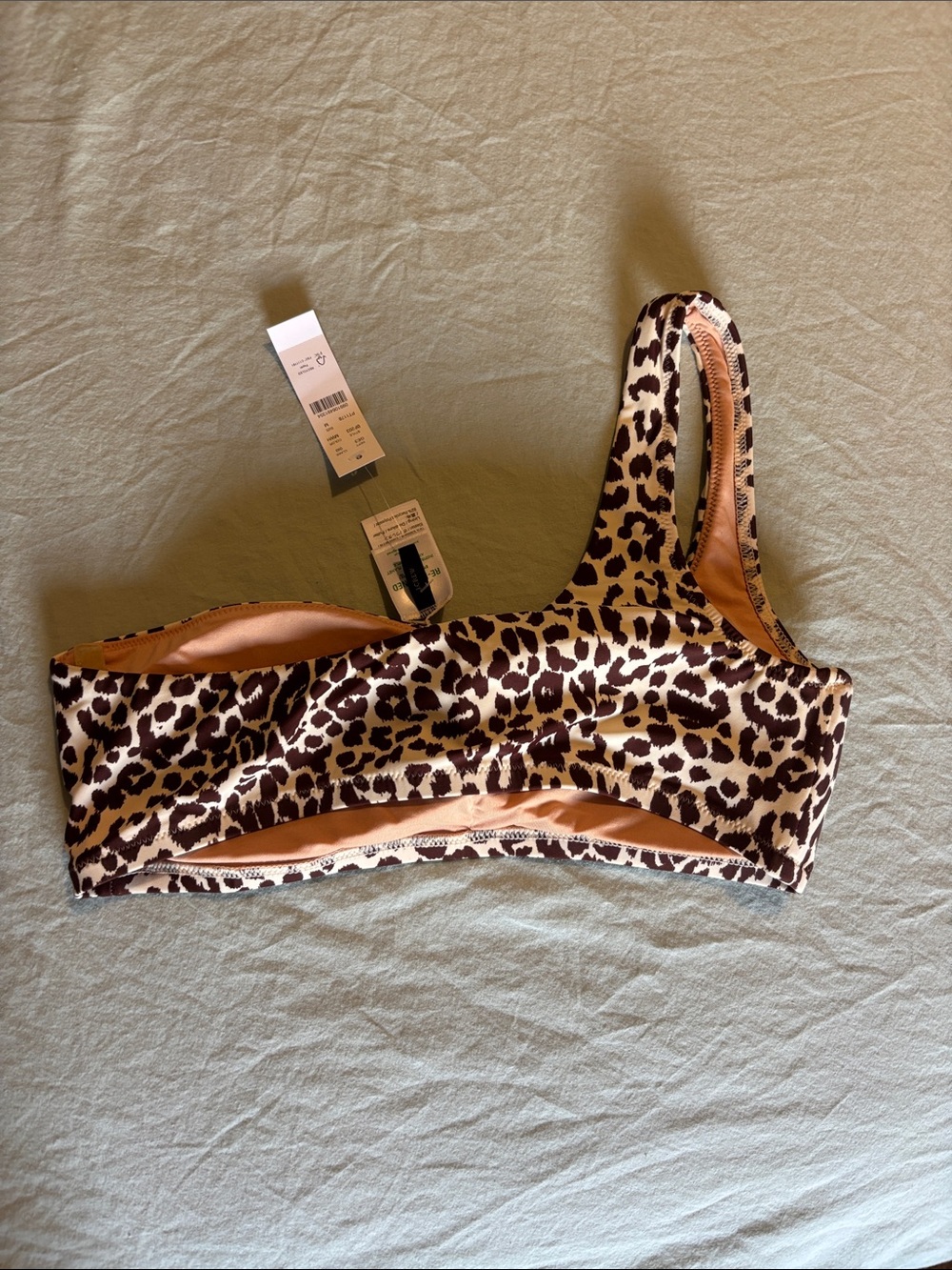 J Crew Leopard Print One-Shoulder Bikini Top in Cream and Brown - Picture 4 of 5